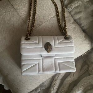 Kurt Geiger chain purse - white with antique gold chain and signature crest.